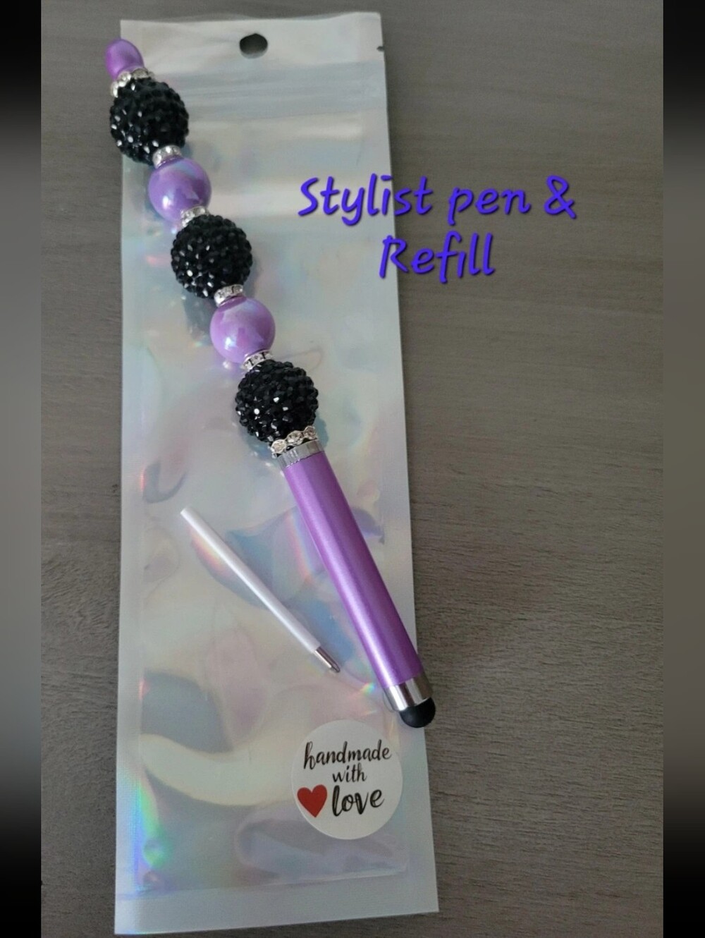 Handmade Purple & Black Beaded Stylus Pen with Refill By a Posher